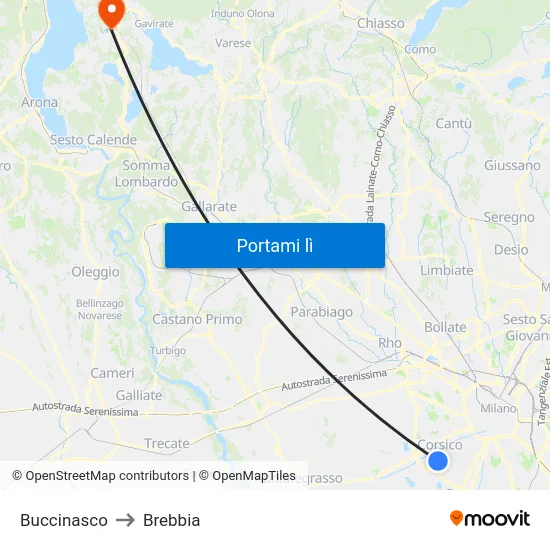 Buccinasco to Brebbia map