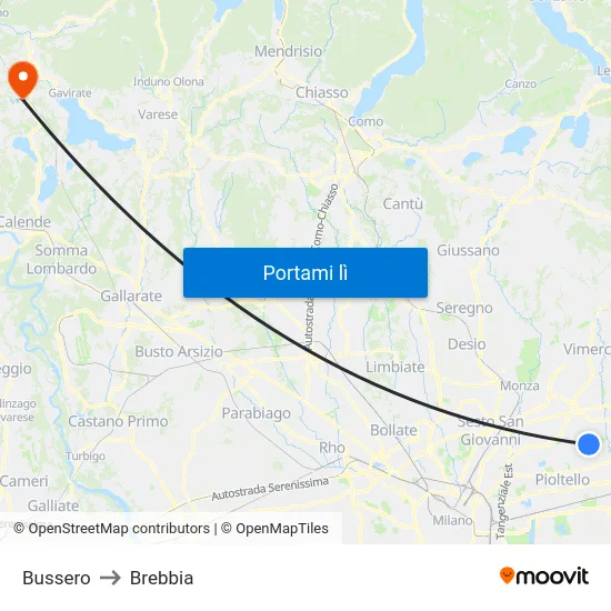 Bussero to Brebbia map