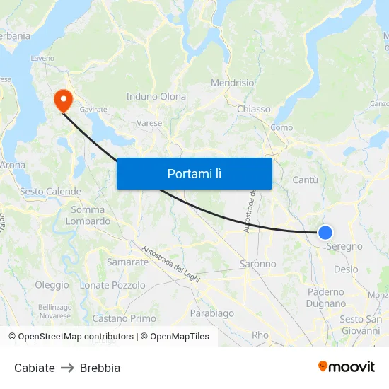 Cabiate to Brebbia map