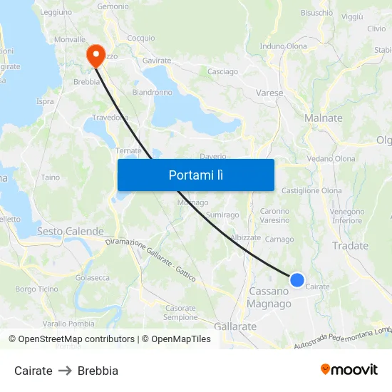 Cairate to Brebbia map