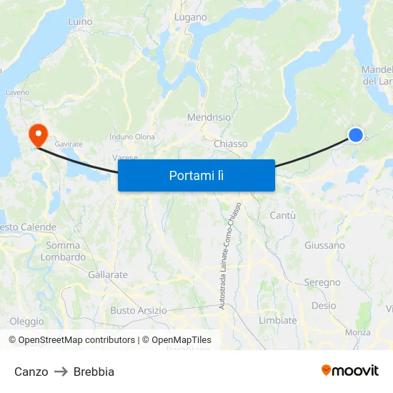 Canzo to Brebbia map