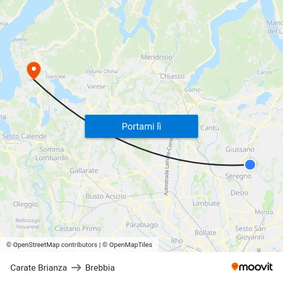 Carate Brianza to Brebbia map