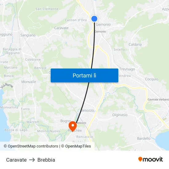 Caravate to Brebbia map