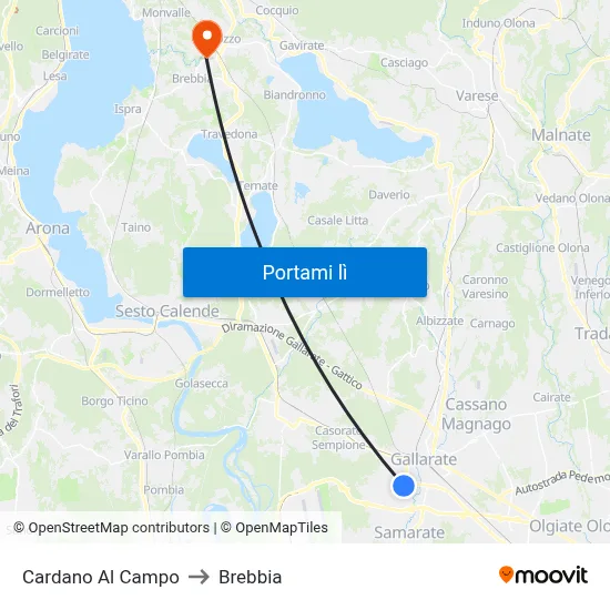 Cardano Al Campo to Brebbia map
