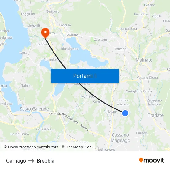 Carnago to Brebbia map