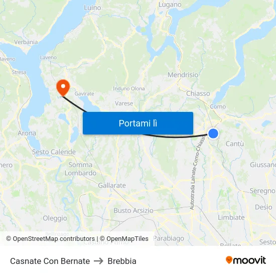 Casnate Con Bernate to Brebbia map