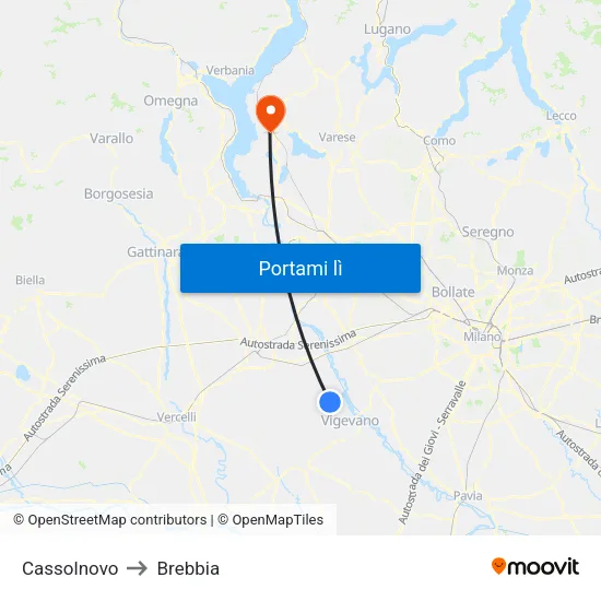 Cassolnovo to Brebbia map