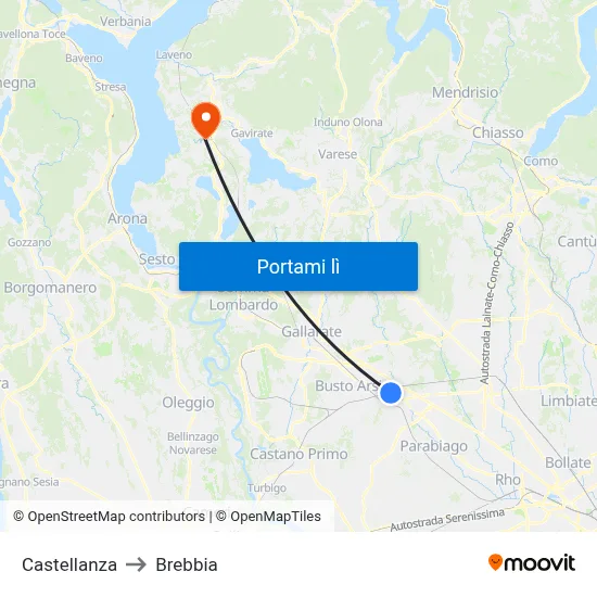 Castellanza to Brebbia map