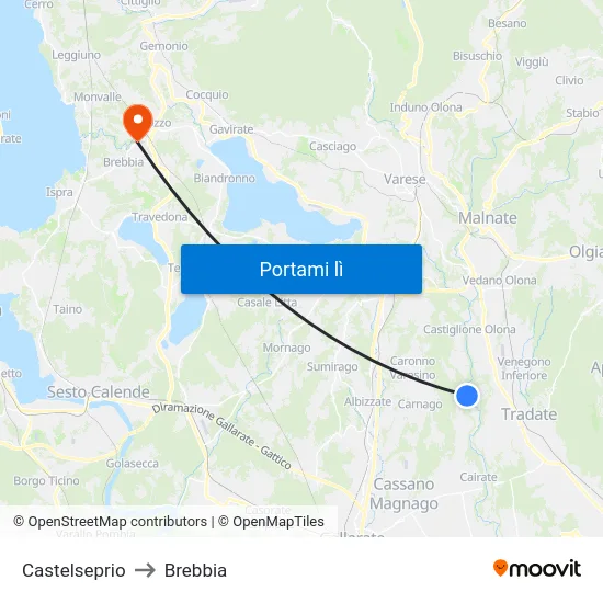 Castelseprio to Brebbia map