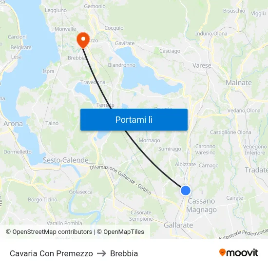 Cavaria Con Premezzo to Brebbia map