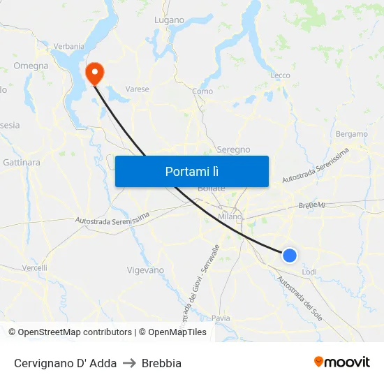 Cervignano D' Adda to Brebbia map