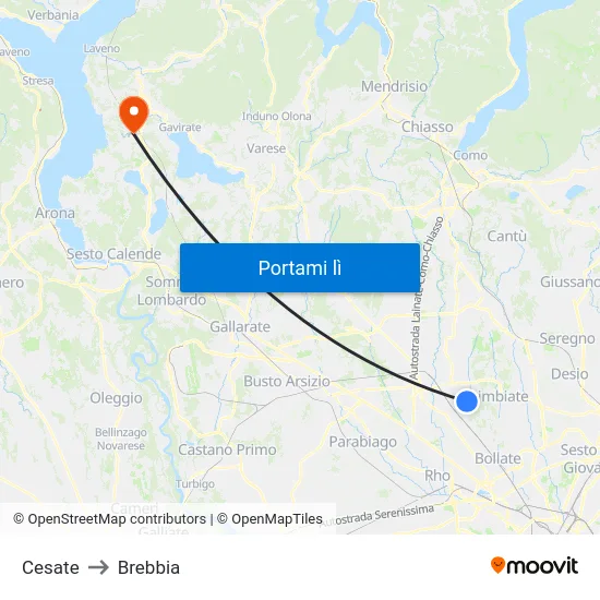Cesate to Brebbia map