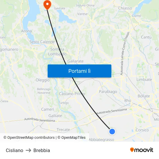 Cisliano to Brebbia map