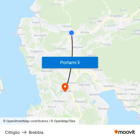 Cittiglio to Brebbia map