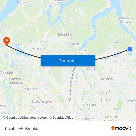 Civate to Brebbia map