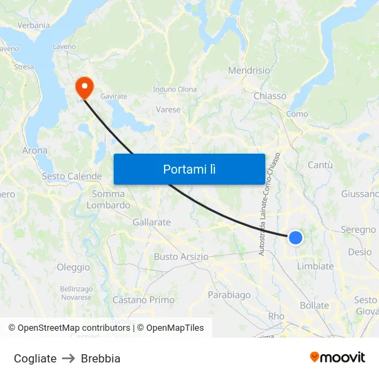 Cogliate to Brebbia map