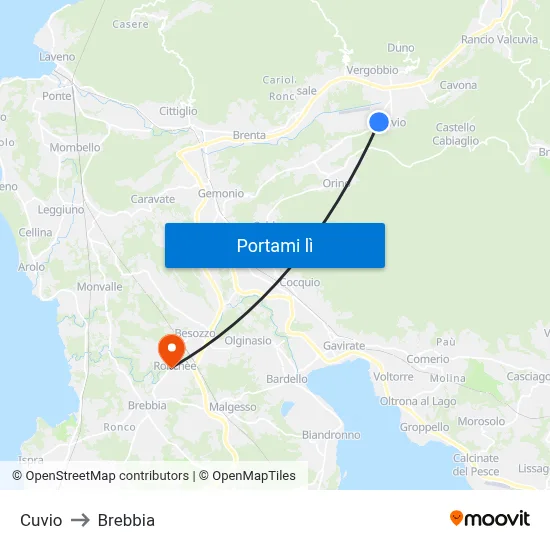 Cuvio to Brebbia map