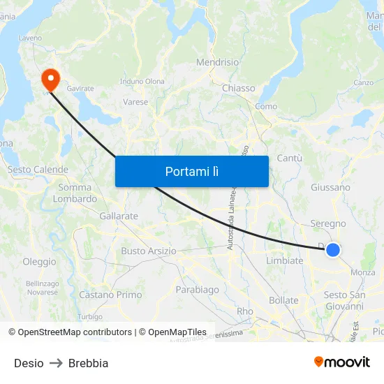 Desio to Brebbia map