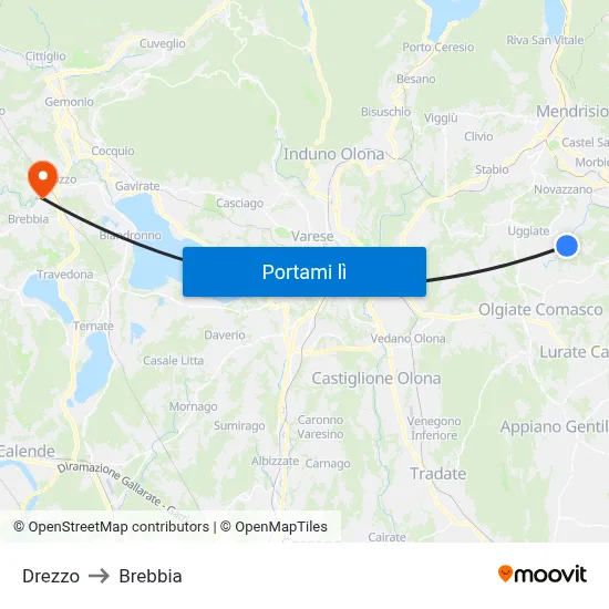 Drezzo to Brebbia map