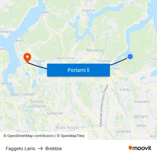 Faggeto Lario to Brebbia map