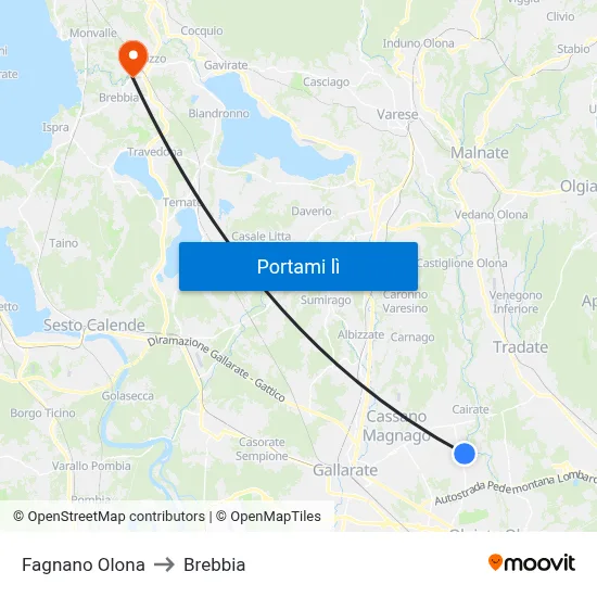 Fagnano Olona to Brebbia map