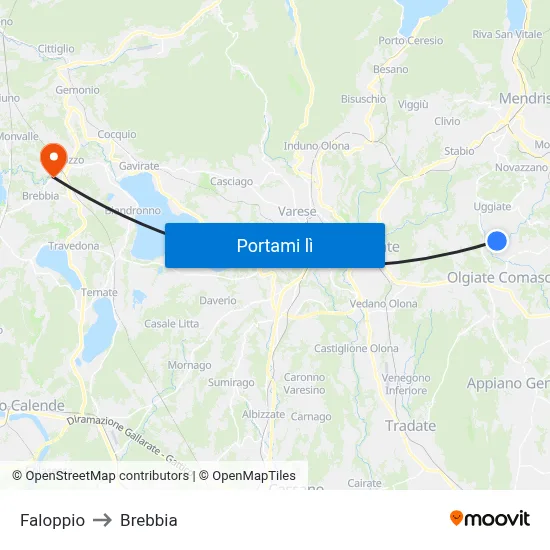 Faloppio to Brebbia map