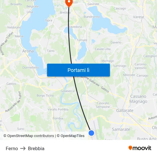 Ferno to Brebbia map