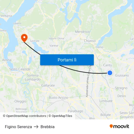 Figino Serenza to Brebbia map