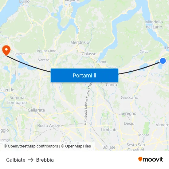Galbiate to Brebbia map