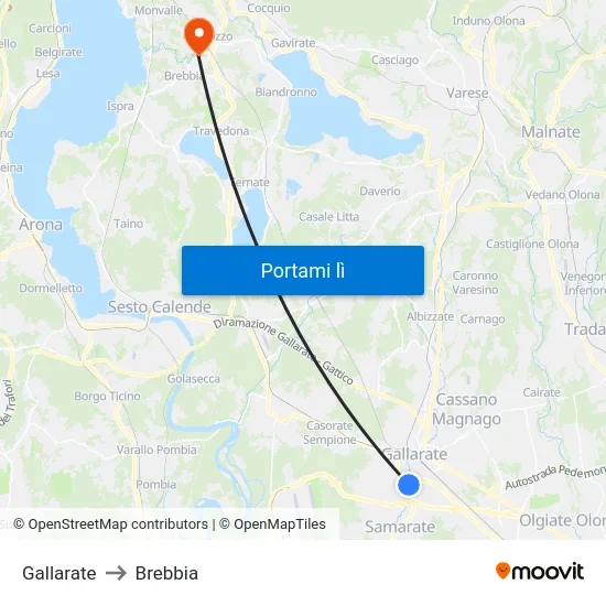 Gallarate to Brebbia map