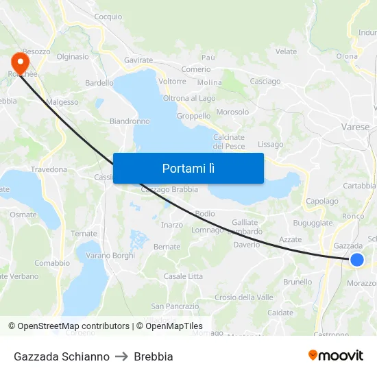 Gazzada Schianno to Brebbia map
