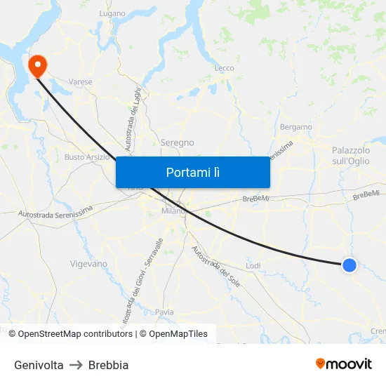 Genivolta to Brebbia map