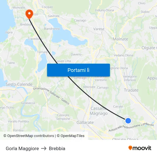 Gorla Maggiore to Brebbia map