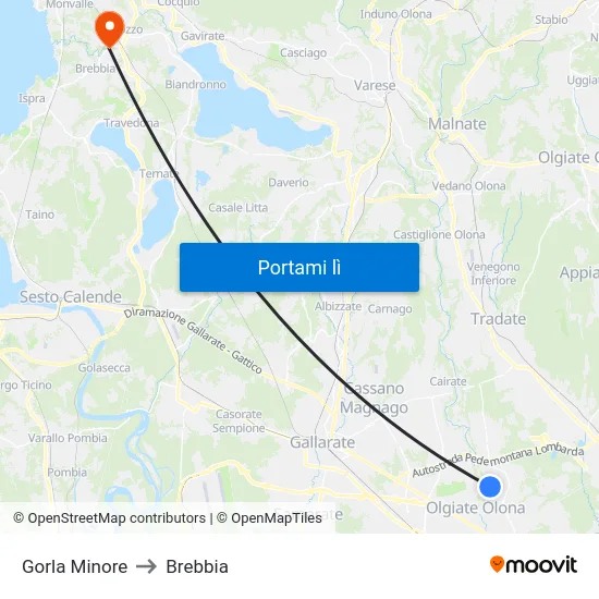Gorla Minore to Brebbia map