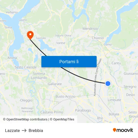 Lazzate to Brebbia map