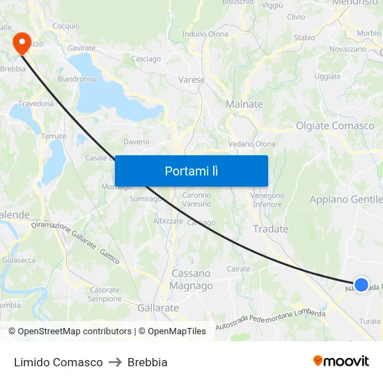 Limido Comasco to Brebbia map