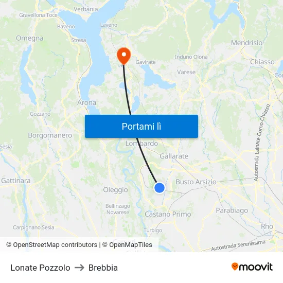 Lonate Pozzolo to Brebbia map