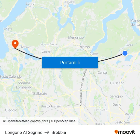 Longone Al Segrino to Brebbia map