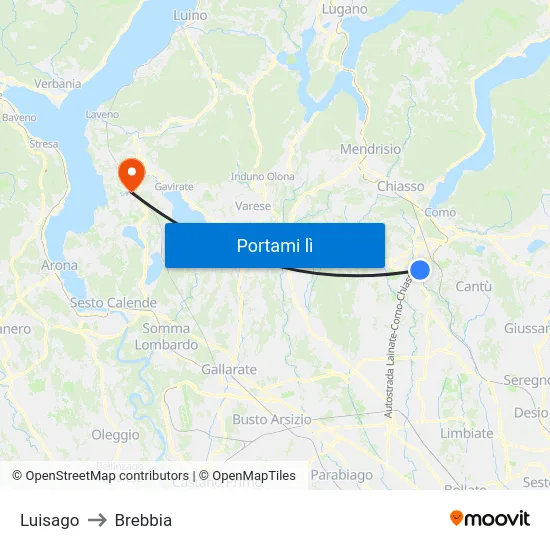 Luisago to Brebbia map