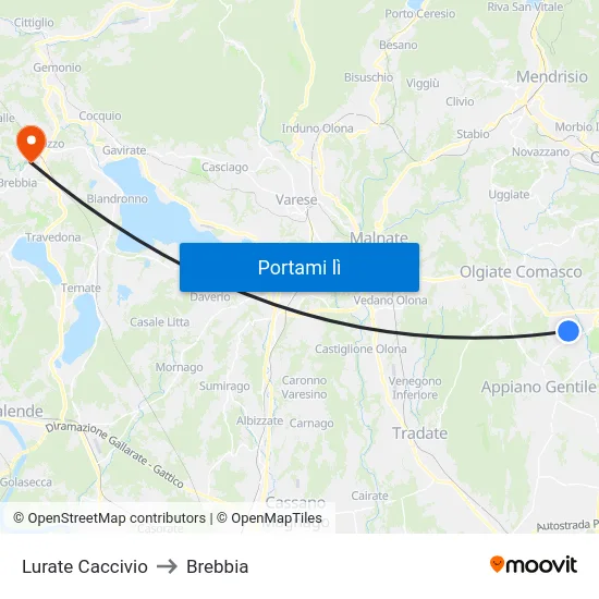 Lurate Caccivio to Brebbia map
