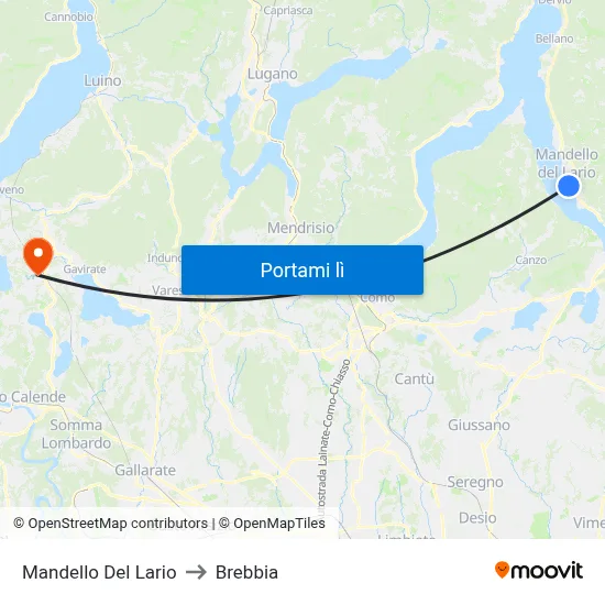 Mandello Del Lario to Brebbia map