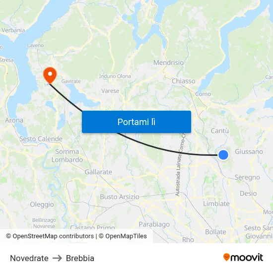 Novedrate to Brebbia map