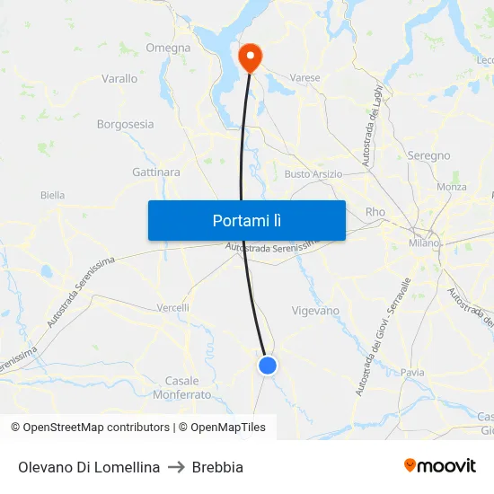 Olevano Di Lomellina to Brebbia map