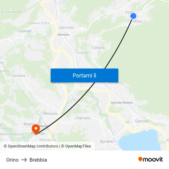 Orino to Brebbia map