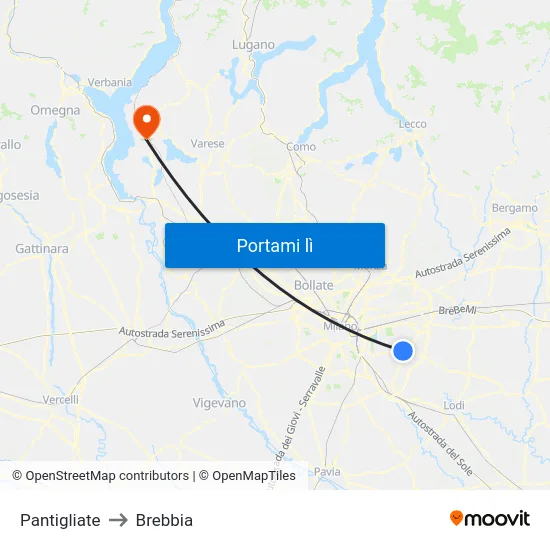 Pantigliate to Brebbia map