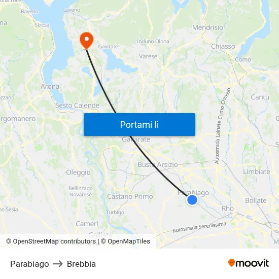 Parabiago to Brebbia map
