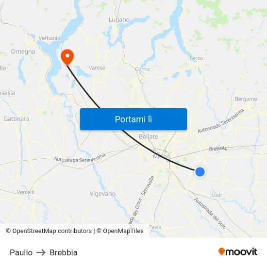 Paullo to Brebbia map