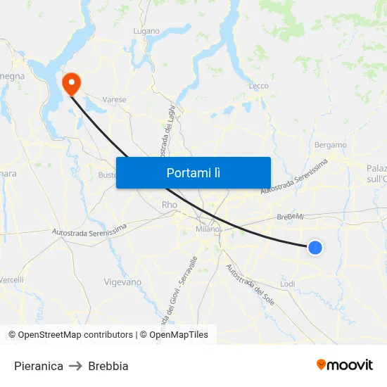 Pieranica to Brebbia map