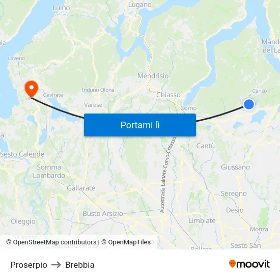 Proserpio to Brebbia map