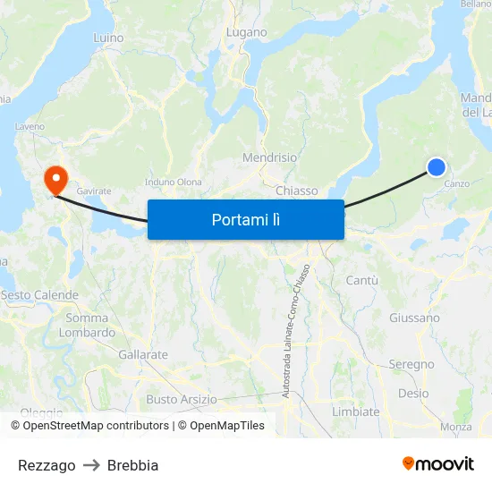 Rezzago to Brebbia map
